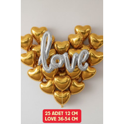  25 Adet Küçük Gold Kalp Love Folyo Balon Sevgililer Günü Evlilik Teklifi Romantik Kutlama Süs 3 Cadde-02025043