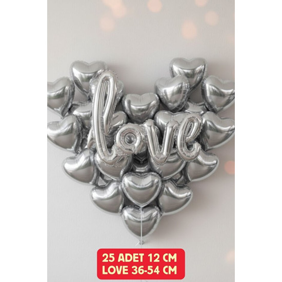 25 Adet Küçük Gümüş Kalp Love Folyo Balon Sevgililer Günü Evlilik Teklifi Romantik Kutlama Süs 25 Adet Küçük Gümüş Kalp Love Folyo Balon Sevgililer Günü Evlilik Teklifi Romantik Kutlama Süs