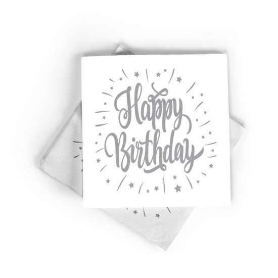 Peçete Varakli Happy Gümüş