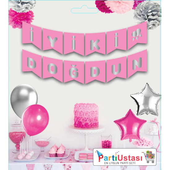 Yazi Varakli Zarf Banner İyi̇ki̇ Doğdun Pembe Gümüş Yazi Varakli Zarf Banner İyi̇ki̇ Doğdun Pembe Gümüş