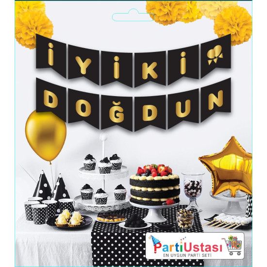 Yazi Varakli Zarf Banner İyi̇ki̇ Doğdun Si̇yah Altin Yazi Varakli Zarf Banner İyi̇ki̇ Doğdun Si̇yah Altin
