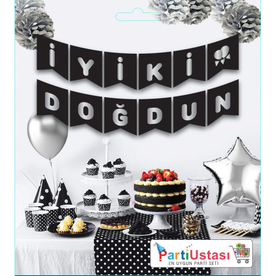 Yazi Varakli Zarf Banner İyi̇ki̇ Doğdun Si̇yah Gümüş Yazi Varakli Zarf Banner İyi̇ki̇ Doğdun Si̇yah Gümüş