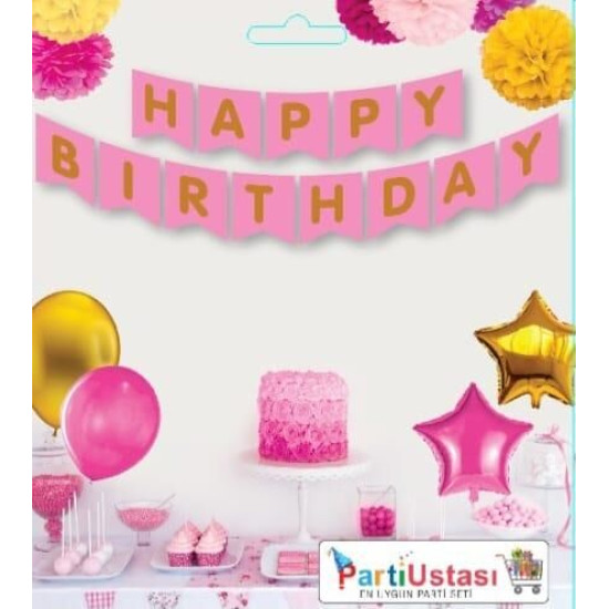 Yazi Varakli Zarf Banner Happy Pembe Altin Yazi Varakli Zarf Banner Happy Pembe Altin