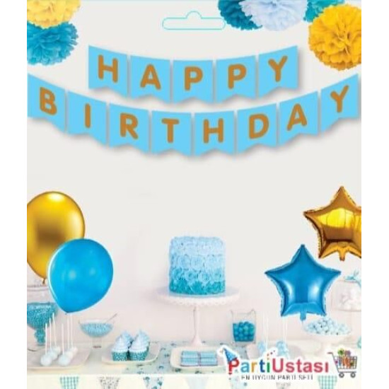 Yazi Varakli Zarf Banner Happy Mavi̇ Altin Yazi Varakli Zarf Banner Happy Mavi̇ Altin