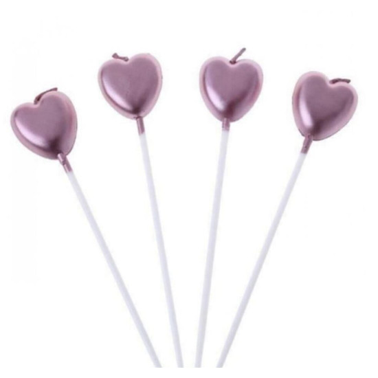 Mum 15 Cm Kalp çubuklu Pembe 4 Lü Mum 15 Cm Kalp çubuklu Pembe 4 Lü