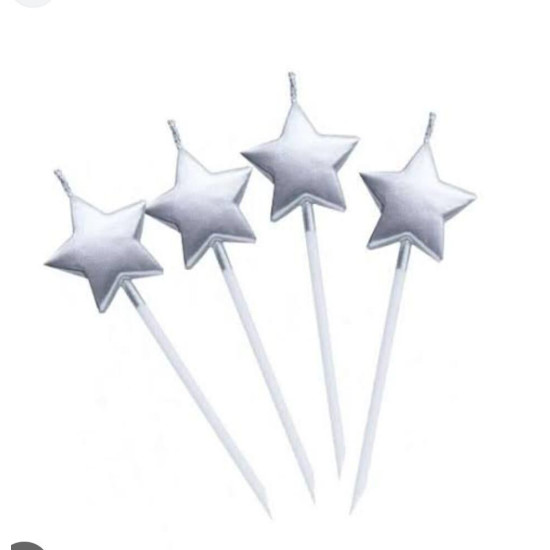 Mum 15 Cm Yildiz çubuklu Gümüş 4 Lü