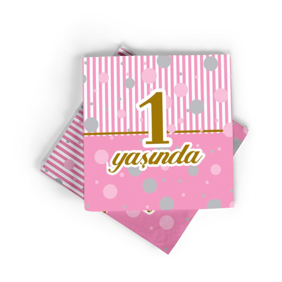 Baskili Peçete 1 Yaş Pembe