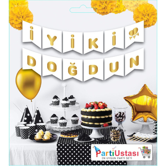 Yazi Varakli Zarf Banner İyi̇ki̇ Doğdun Beyaz Gold Yazi Varakli Zarf Banner İyi̇ki̇ Doğdun Beyaz Gold