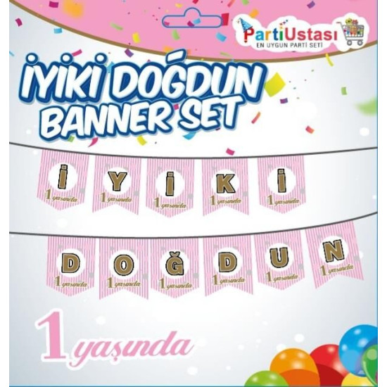 YAZI BANNER 1 YAŞ PEMBE