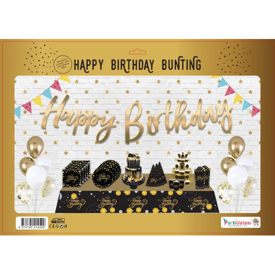 KOREOGRAFİ HAPPY BİRTHDAY BANNER GOLD KOREOGRAFİ HAPPY BİRTHDAY BANNER GOLD