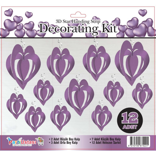 3d Tavan Süs 12 Li̇ Kalp Mor