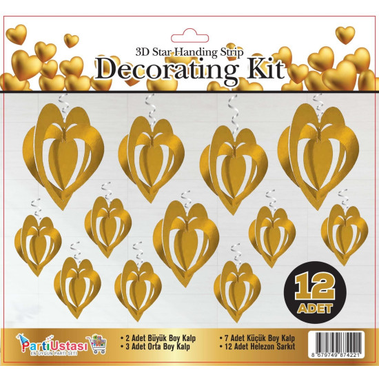 3d Tavan Süs 12 Li̇ Kalp Gold 3d Tavan Süs 12 Li̇ Kalp Gold