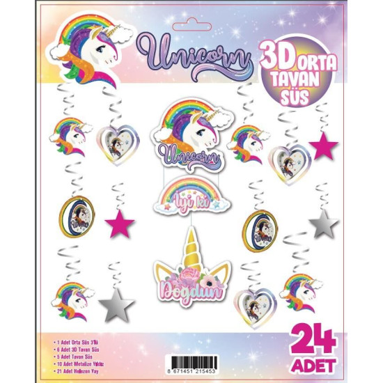 3d Tavan Süs 24 Lü üni̇corn