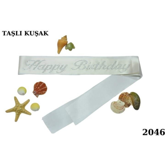 Kuşak Taşli Happy Bi̇rtday Beyaz Gümüş Kuşak Taşli Happy Bi̇rtday Beyaz Gümüş